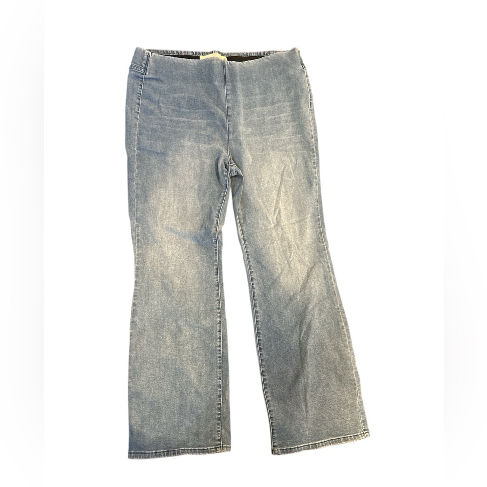 Soft surroundings elastic waist boot cut stretch denim jeans high waisted sz L